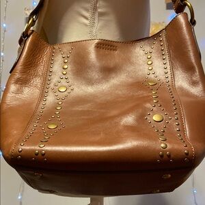 Brown Leather Studded Shoulder Bag